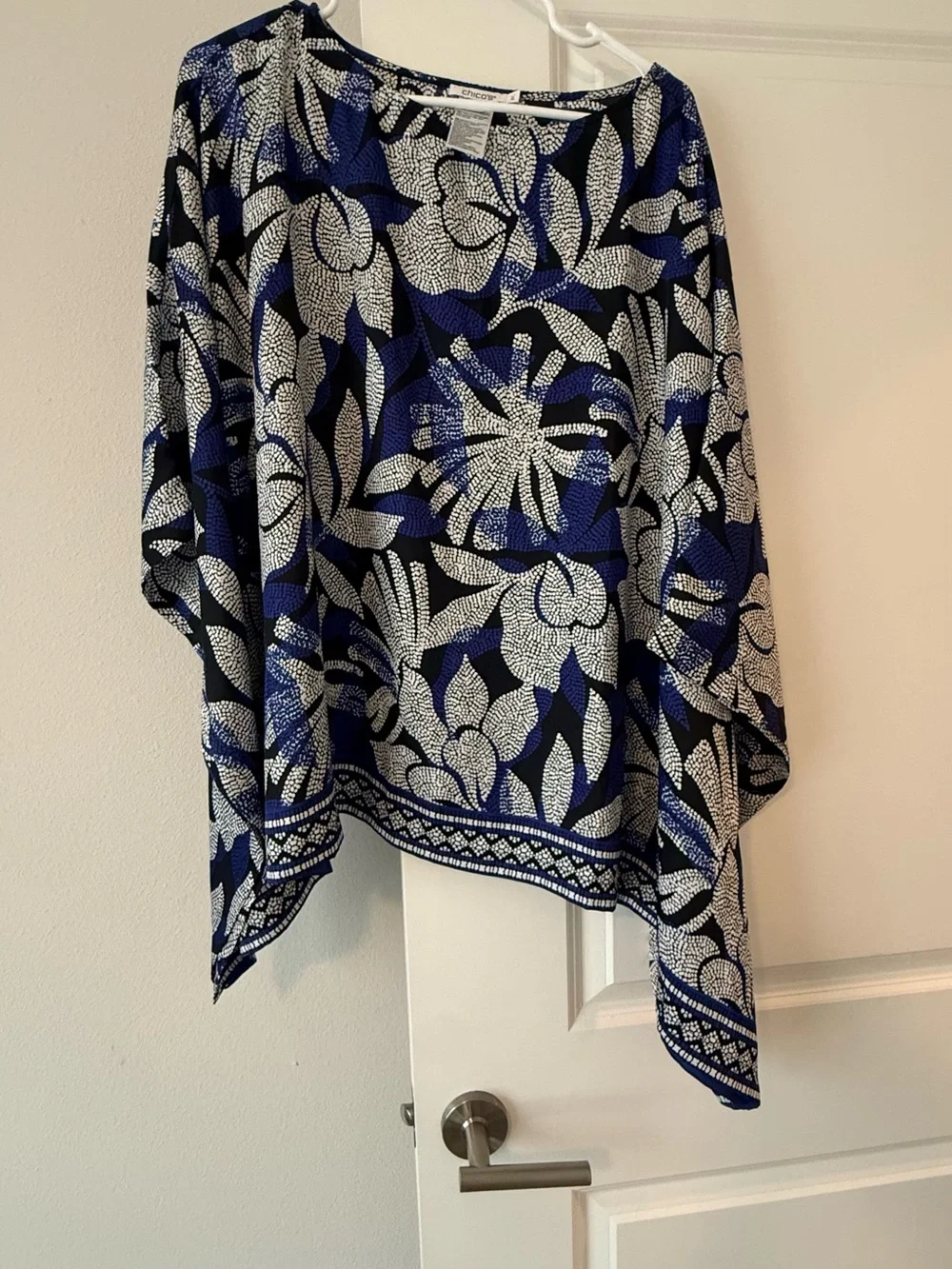 Chico's Blue and White Floral Poncho - Picture 2 of 8